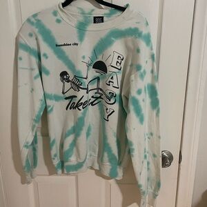 BDG urban outfitters Teal White Tie-Dye Sweatshirt crewneck skeleton Halloween